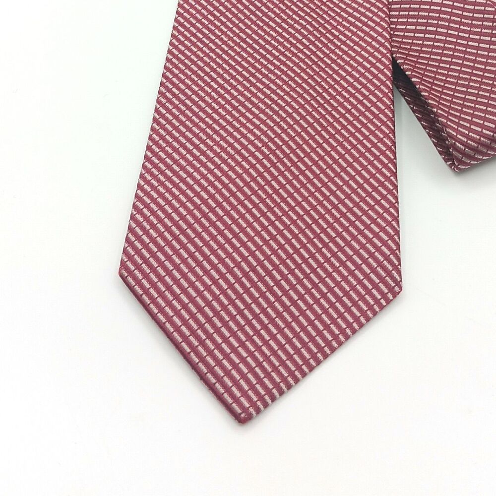 Limited Edition Silk Tie Mens 58” Burgundy Taupe Thin Stripe Check Classic New